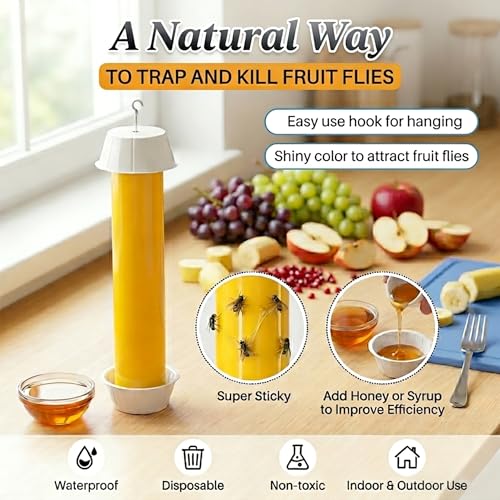 Sticky Fly Traps Indoor Outdoor 6 Pack, Super Sticky Hanging Hook Non-Toxic Fruit Fly Traps for Wasps Insects Moths Mosquitoes Fruit Flies Spiders Fleas Bugs and Gnats,Family and Pet Safe