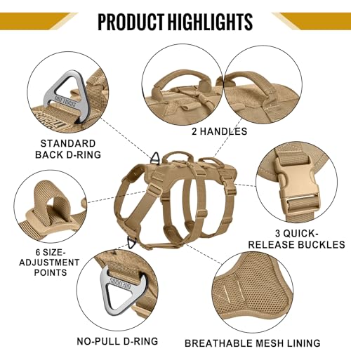 OneTigris Escape Proof Dog Harness, No Pull Dog Harness with Handles, Tactical Multi-Use Support Dogs Harnes for Large Dogs Everyday Wear Walking Hiking Training (Brown, Large) - color: Brown, size: Large
