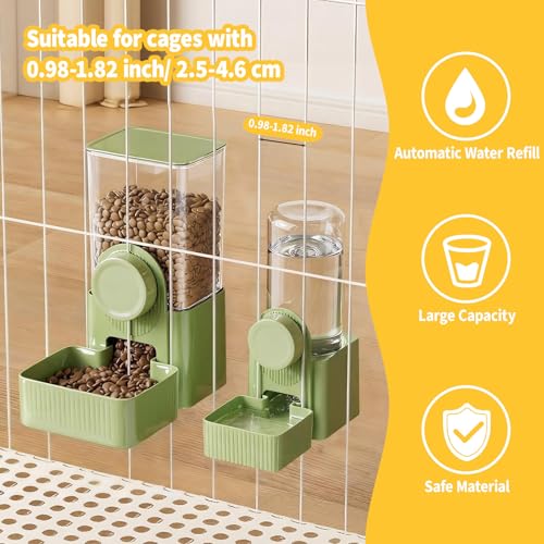 Hanging Automatic Pet Food Water Dispenser, Rabbit Feeder for Cage, 40.5 oz and 17oz Auto Gravity Feeding Station Set for Guinea Pig Cat Puppy Hedgehog, Ferret Bunny Accessories