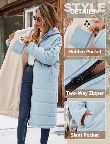 Women Winter Coats Fleece Long Coats Jackets Oversized Warm Down Jacket with Hood - color: Blue, size: XX-Large