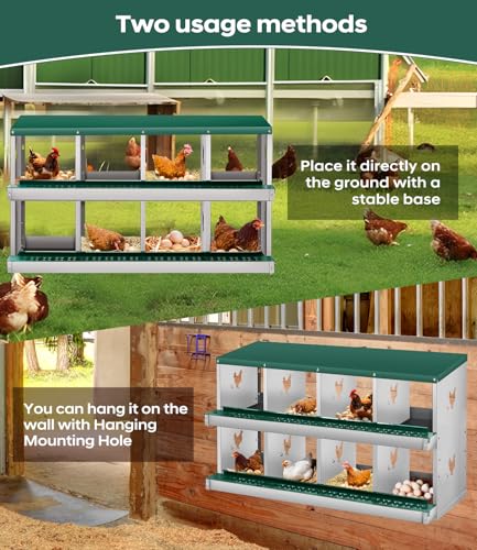 Garvee Chicken Nesting Box, 8 Compartment Metal Nesting Box | Wall Mount Chicken Nesting Boxes for Laying Eggs,Easy Egg Collection,8 Room Nest Boxes for Chickens - color: Red, size: Green 8 Compartment