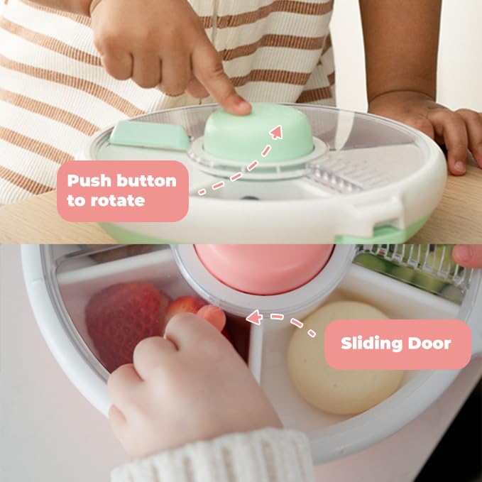 GoBe Kids Small Snack Spinner Slide Bundle with Hand Strap and Sticker Sheet - Reusable Snack Container with 5 Compartment Dispenser and Lid | BPA/PVC Free | Dishwasher Safe | No Spill - Taro Purple | Bundle with Hand Strap & Stickers, Reusable Snack Cont