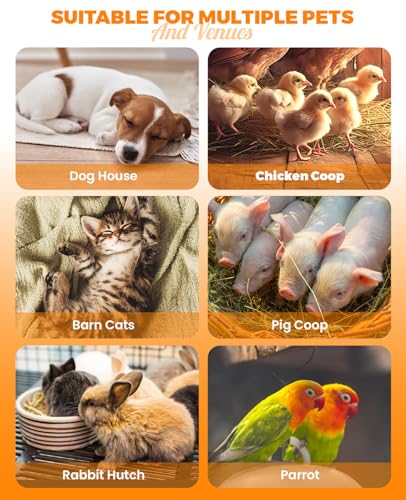 Dog House Heater With Thermostat,Pet Heater With Safe Overheat Protection And 6FT Anti Chew Cord,2 Heating Mode (600/300W) Pet Warmer Suitable For Dogs Chicken Coops Rabbits