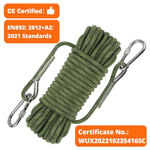 AOLEBA 10.5 mm Static Climbing Rope 10M(32ft) 20M(64ft) 30M(96ft) 50M(160ft) 70M(230ft) Outdoor Rock Climbing Rope, Escape Rope Ice Climbing Equipment Fire Rescue Parachute Rope - color: Army Green, size: 96ft