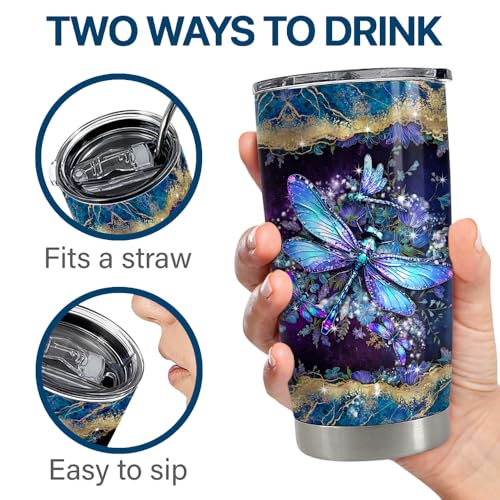 SANDJEST Dragonfly Tumbler 20oz Stainless Steel Insulated Coffee Travel Mug Cup Dragonfly Gifts for Women Girls on Birthday Christmas Mothers Day - color: Dragonfly