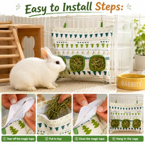 2-Pack Guinea Pig Hay Feeder,Hanging Canvas Hay Holder for Small Pet Cage | refillable closure, foldable storage, fit guinea pigs, rabbits & small herbivores