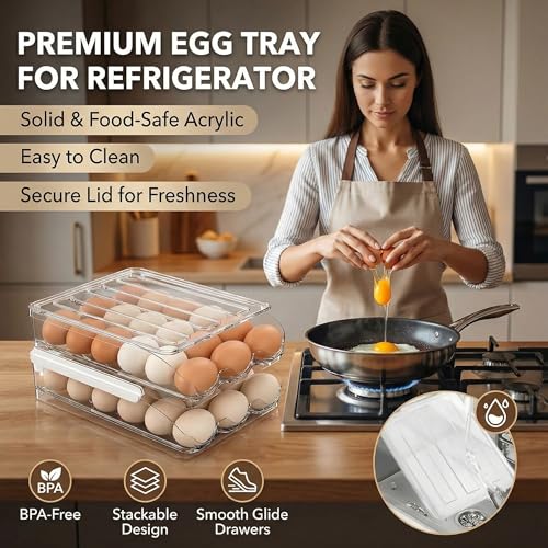 36 Egg Dispenser For Refrigerator, Egg Tray For Refrigerator, Automatic Rolling Egg Holder For Fridge, BPA-Free Clear Egg Tray. - size: 2 Layers Holder 36 Eggs