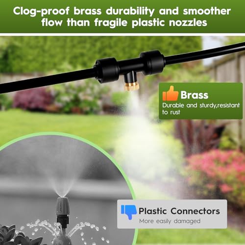 Funpynani 50FT Outdoor Misting Cooling System‌ - Patio Garden Kit with ‌Brass Nozzles & UV Tubing‌, DIY Install for ‌Pool, BBQ, Greenhouse‌, Water-Saving High Pressure Cooler - size: 50FT