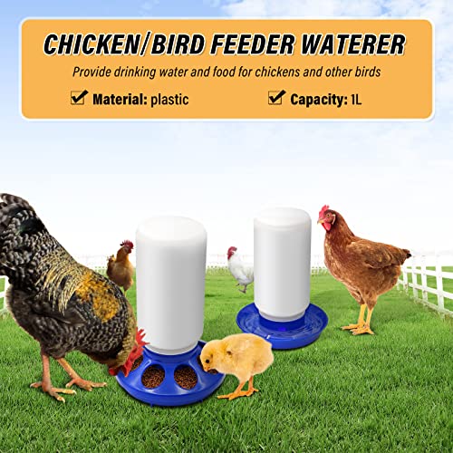Chicken Feeder and Waterer Kit Set Automatic Chicken Waterer Feeder Poultry Duck Quail Chick Baby Bird Water Dispenser no Waste Poultry Coop Accessories Supplies(Blue) - color: Blue