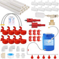 Pipeline Automatic Chicken Waterer System (45 Accessories Included) | Complete PVC Pipelines Set with 8 Deep Drinking Cups, T Connectors, Float Valve, Auto Pipe Feeder Poultry Watering Kit
