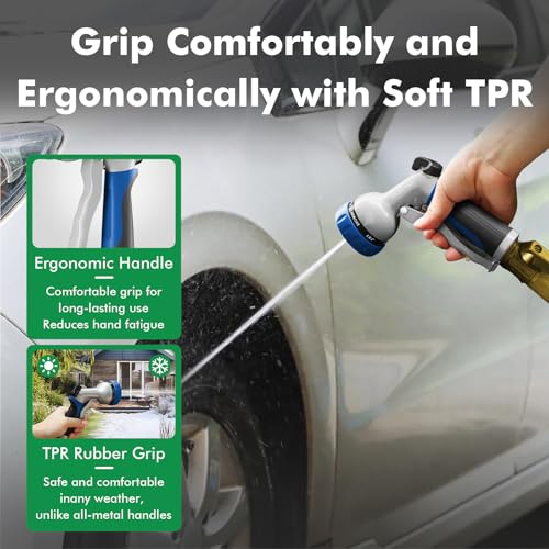 RESTMO Garden Hose Nozzle, Heavy Duty Metal Water Hose Nozzle with 7 Adjustable Spray Patterns, High Pressure Hand Sprayer with Flow Control, Best for Watering Plant & Lawn, Washing Car & Pet, Blue - color: Blue