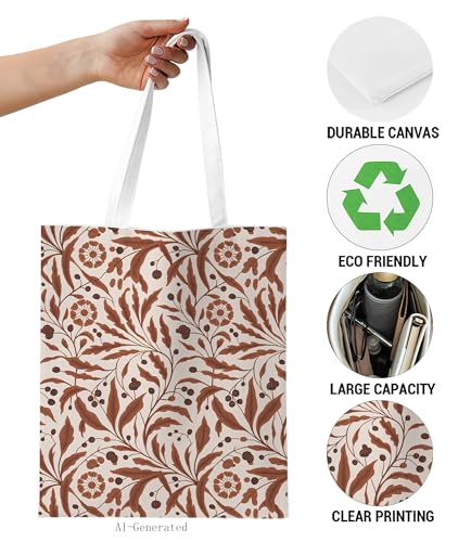 Aesthetic Floral Canvas Tote Bag - Reusable Shoulder Tote Bag for Women Lady Casual Vacation, Shopping, Work, Gym - color: Flower10