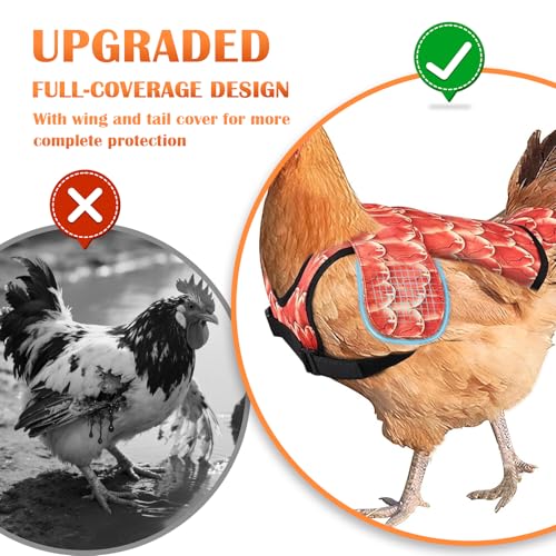 Chicken Saddles for Hens, Chicken Apron Back Protector for Hens with Adjustable Strap, Chickens Hen Mating Saddle with Wing Cover-Orange - color: Orange