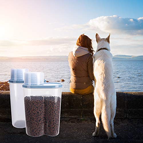2 Pack 2lb/2.5L Pet Food Storage Container with Measuring Cup, Can Covers and Bowl for Small Dog, Cat, Waterproof-BPA Free - color: Blue 2.5L