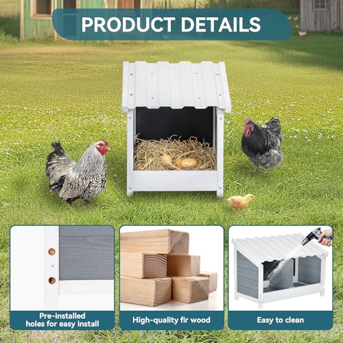 PETSFIT 1 Hole Chicken Nesting Box, PVC Waterproof Roof, Privacy Cover | Wall Mounted or Floor Use, Natural Fir Wood, Easy to Assemble and Clean, For Backyard Coops and Farms, Fits Standard Hens - size: 1 Holes