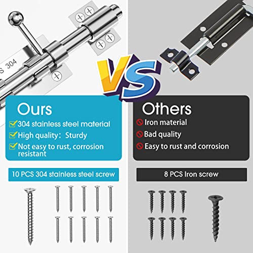 6.3 Inch Slide Bolt Gate Latch, Barrel Bolt Latch, 2 Pack Silver | Heavy Duty Solid 304 Stainless Steel Door Lock for Wooden Fence/Shed/Yard/Barn Door/Interior and Outdoor - color: 2 Pack Silver