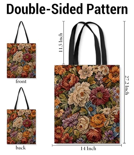 Aesthetic Floral Canvas Tote Bag - Reusable Shoulder Tote Bag for Women Lady Casual Vacation, Shopping, Work, Gym - color: Botanical01
