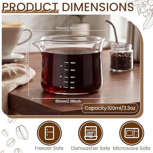 2 Pcs Espresso Measuring Cups 100ml/3oz Espresso Shot Glasses with V-shaped Mouth Clear Pouring Cup Milk Frothing Pitcher Accessories