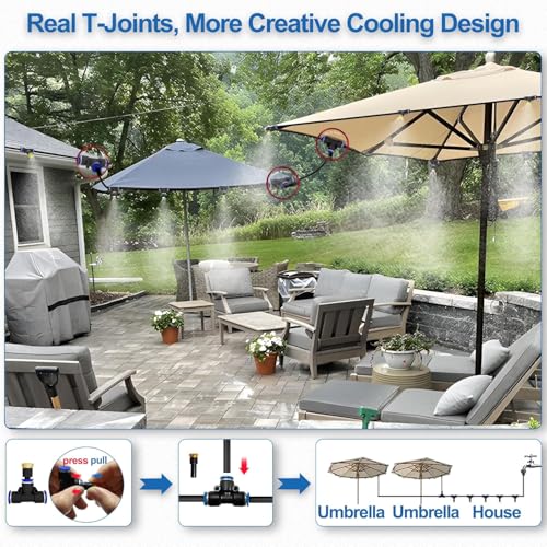 Misting Cooling System,Outside Misters + Timer for Outdoor Patio,80Ft|24M | Backyard Mist Hose Kits with Sprinkler Timer Yard,Lawn,Garden,Greenhouse,Fan,Umbrella,Canopy,Pool,Porch,BBQ Party Accessorie - size: 80FT-TMR
