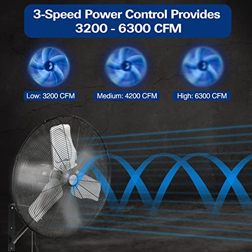 BILT HARD 6500 CFM 24in. High Velocity Industrial Wall Mounted Fan, 3-Speed Oscillating Heavy Duty Air Circulator for Commercial Use, Garage, Warehouse, Factory and Jobsite, 2 Pack - size: 24 in.