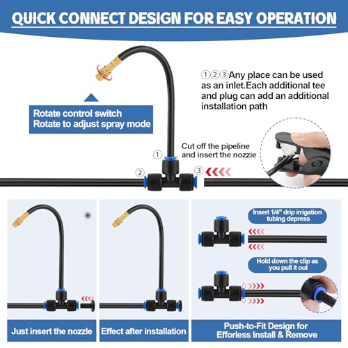 Kalolary 100FT Misting Cooling System with 360°Adjustable Nozzles | Mister for Outside Patio with 100FT Misting Line,25pcs Brass Mist Nozzles,Outdoor Mister for Greenhouse Plant Drip Irrigation - size: 100FT with Adjustable Brass Spray Nozzles