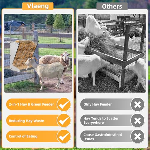 Wall Mount Hay Rack, 2 in-1 Goat Hay Feeder with Hook, 19 Gallons Heavy Duty Galvanized Wall Hay Rack, Livestock Feeder with Adjustable Distance, Easy to Install, Hay Feeder for Goats, Sheep, Horse - size: with top cover