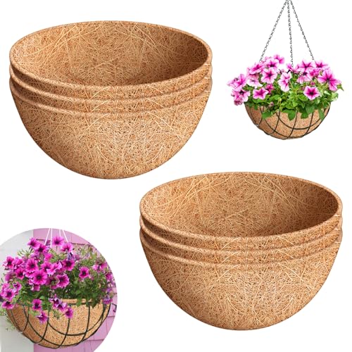 Riare 6 Pack 10 Inch Round Coco Liners Replacement, 100% Natural Coconut Coir Liners for Hanging Baskets, Garden Flower Vegetables Planter Pot, Window Box, Fence, Decks - size: 10inch
