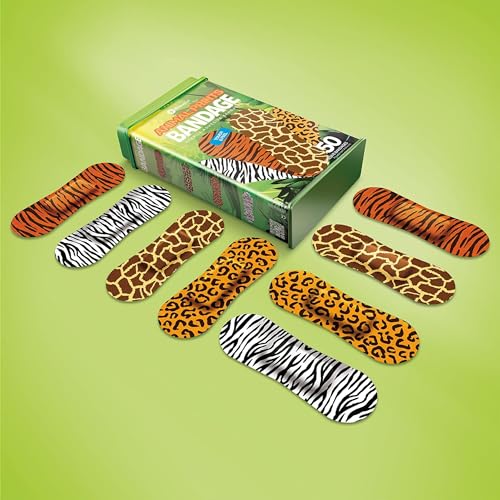 BioSwiss Bandages, Animal Print Shaped Self Adhesive Bandage Set, Latex Free Sterile Wound Care, 50 Count - size: 50-Count Tin, style: Animal Print