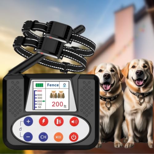 Wireless Dog Fence, Electric Fence System with Big LCD Color Screen, Portable Wireless Pet Fence with Remote Training Collar, Dog Perimeter Collar, Adjustable for Small Medium Big Dogs