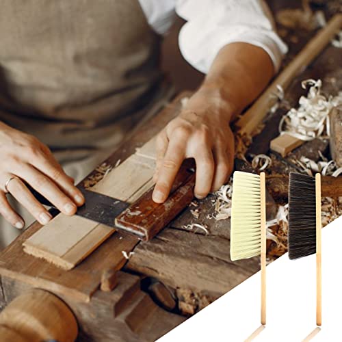2 Pieces Dust Brush Hand Broom Wooden Bench Brushes with Soft Bristles Counter Brush with Long Wood Handle Household Cleaning Brush for Sofa Bed Pet Fireplace Car (Brown, Yellow) - color: Brown, Yellow