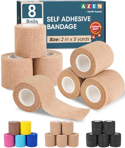 AZEN 8 Pack Self Adhesive Bandage Wrap, Elastic Cohesive Bandage Wrap, Skin Color Athletic Tape, Vet Wrap, Ankle Tape - color: Beige