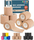 AZEN 8 Pack Self Adhesive Bandage Wrap, Elastic Cohesive Bandage Wrap, Skin Color Athletic Tape, Vet Wrap, Ankle Tape - color: Beige