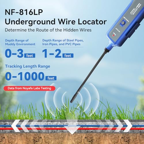 NOYAFA NF-816LP Underground Wire Locator, Electrical Cable Tracker | Find Breaks in Buried Wires, Network & Irrigation Line Finder, Rechargeable, LED Flashlight