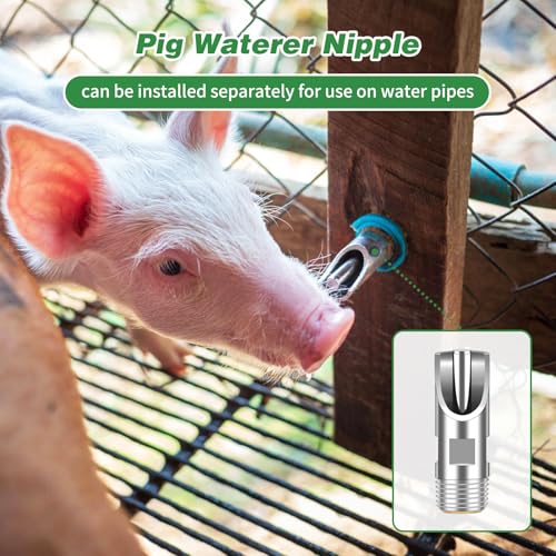 4 Pack Pig Waterer Nipples, Hog Water Nipples for Barrels Kit | Automatic Pig Nipple Waterer Kit,304 Stainless Steel, Touch-Activated Flow, PTFE Tape and 28 mm Hole Opener, Pigs and Goats