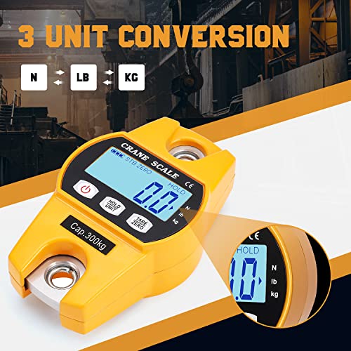 Mini Digital Crane Scale 300kg/600lbs Industrial Hanging Scale Portable Electronic Weighing Crane Scale LCD Display CE/RoHS Certified (300kg/660lb) - size: 300 kg/660 lb, Mini