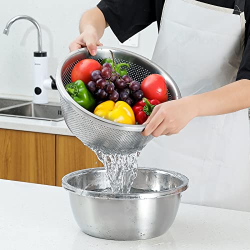 Paoli 304 Stainless Steel Fine Mesh Colander Set, 2QT Large Capacity Strainer with Mixing Bowl — Rinse Fruits, Veggies, Rice & Drain Pasta, Dishwasher Safe (2-Piece) - color: Primary Colors, size: 2qt
