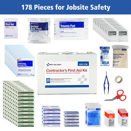 First Aid Only 9302-25M 25-Person Contractor's First Aid Kit for Home Renovation, Job Sites, and Construction Vehicles, 178 Pieces, Pack of 12 - style: Kit (Pack of 12)