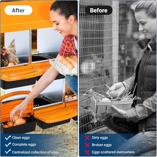 Chicken Nesting Box, 6 Hole 2 Layer Hen Nest Boxes, Roll-Away Egg Collection System with Ventilation Holes，Rustproof Plastic Tray & Keyhole Mounting, Chicken Laying Box - color: Orange, size: 6 holes