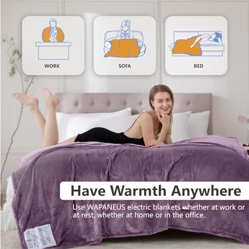 Wapaneus Heated Blanket Electric Full Size 72"x84" with 10 Heating Levels 12 Timer Settings and 8 Hours Auto-Shut Off,Flannel Fast-Heating Electric Blanket,ETL Listed Machine Washable,Purple - color: Purple, size: 72*84in