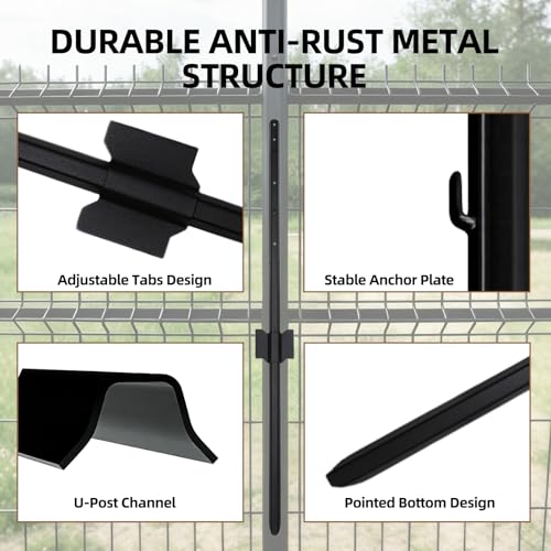 Metal Fence Post 4.8FT, 10 Pack Heavy Duty T Posts for Garden | Heavy Duty Steel / Black Coating / Rust Resistant / Garden Wire Fence Support / Trellis / No-Dig U Post - size: 4.8FT 10PCS