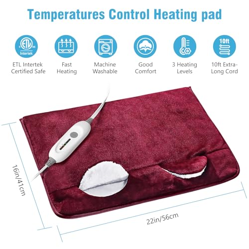 Electric Heated Foot Warmer Soft Flannel Foot Heater with 2h Auto Off & 3 Heat Levels Full Body Use Heating Pad for Feet, Abdomen, Cramps, Pain Relief Pocket Design 16" x 22" Red - color: Red