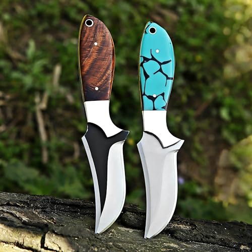 Custom Handmade 7'' fixed blade hoof rasp knife Cow boy knife Turquoise Handle Damascus steel Bull cutter, cowboy knives with pancake leather sheath (BLUE RESIN) - color: BLUE RESIN