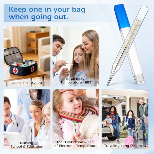 Ciieeo 12Pcs Glass Temperatures Measurement Adult, Temperature Gauge Accurate Temperatures Measurement Testing Tools with Case, Dual Scale Measurement Stick for Oral Underarm Families General Use