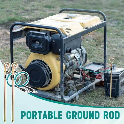 Tellegloww 2 Pcs Portable Ground Rod Grounding Rod with 4ft Grounding Wire 12AWG and Clip Grounding Pin Electric Fence Ground Rod for Antennas Satellite Dishes Generator (Spring Clamp) - style: Spring Clamp