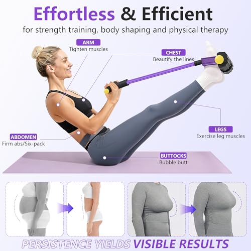 Pedal Resistance Band with Handle, 6-Tube Natural Rubber Exercise Bands | Upgraded Foot Pedal Resistance Bands for Working Out, Multifunction Tension Rope for Abdomen, Waist, Arm, Leg, Pilates - color: Black & Purple