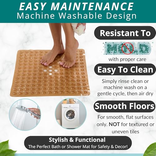 ENKOSI Square Shower Mat – 21 x 21 Inch Non-Slip Bathroom Shower Stall Mat with Suction Cups and Drain Holes – Anti-Slip Bathtub Shower Mats for Inside Shower (21x21 Clear Brown) - color: Clear Brown