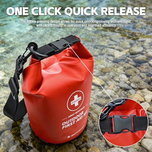 Waterproof First Aid Kit 186 Pcs Survival Gear, Portable Small Boat Dry Bag Bug Out Bags, Emergencies Medical Kit Ideal for Boating, Fishing, Hiking, Camping, Kayaking (Red) - color: Red