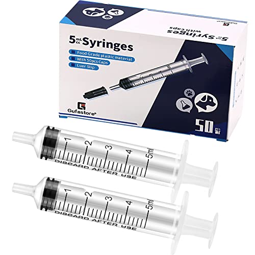 50 Pack 5ml Plastic Syringes with Caps for Science Labs, Liquid Measuring, Watering, Refilling, Oral,Pet - size: 5ml-50Pack