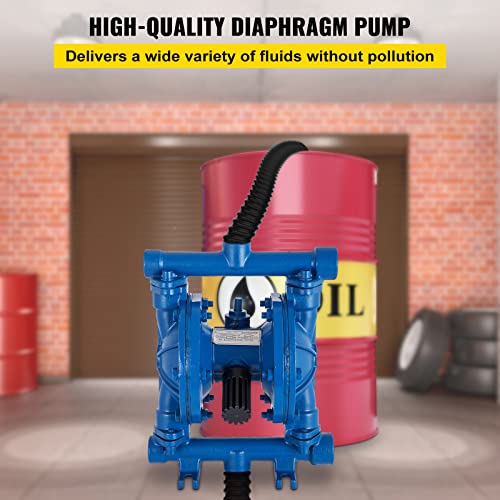 VEVOR Air-Operated Double Diaphragm Pump, 1/2 in Inlet & Outlet, Cast Iron Body, 8.8 GPM & Max 120PSI, Nitrile Diaphragm Pneumatic Transfer Pump for Petroleum, Diesel, Oil & Low Viscosity Fluids - size: 3.0 GPM