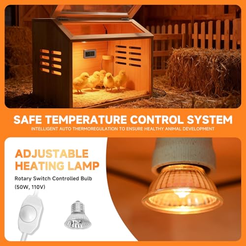 Wooden Chick Brooder Box with Heat Lamp and Thermometer, 15.7 x 12 x 12 in | Thick wood construction with pre-drilled holes suitable for chicks, ducklings, quail, hamsters small animals - size: 12.0"L x 15.7"W x 12.0"H